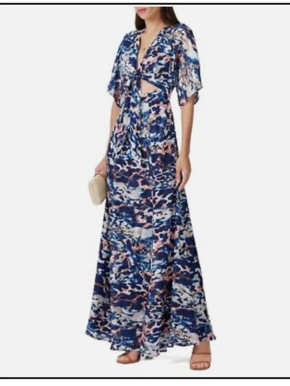 Hutch‎ Blue Floral Tie-Front Maxi Dress with Cutout